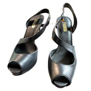 GUESS Hilarie Black Leather‎ Peep Toe Sz 9 Heels